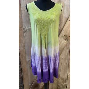 Advance Apparels Kleid Damen kostenlose Größe grün lila Krawatte gefärbt bestickt - Bild 1 von 9