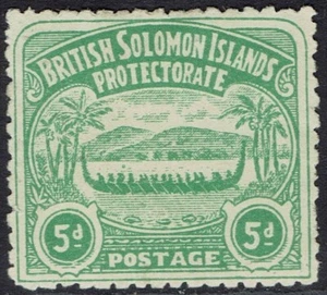 BRITISH SOLOMON ISLANDS 1907 LARGE CANOE 5D - Picture 1 of 2