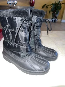 Women's White Stag Powder 5 Mid Calf w/front Tie Fur Lined Black Boots Size  10 - Picture 1 of 8