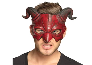Halloween Masquerade Devil Lucifer Satan Demon Half Face Mask Fancy Dress - Picture 1 of 3