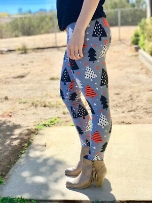 Leggings de yoga para árbol de Navidad gris suave mantecoso talla única S M L Holiday Star OS Foto 1 de 4