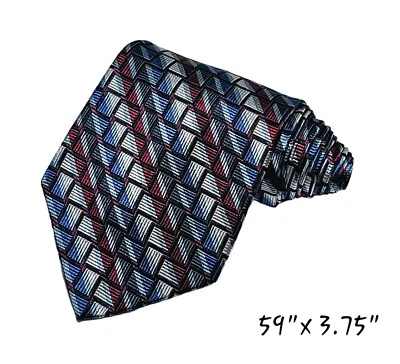 XMI Silk Tie Mens Red Blue Striped Geometric Hand Sewn Necktie ITALY - Image 1 of 4