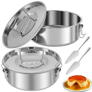 2 Pack Stainless Steel Flan Mold 1.5QT Flan Pan with Lid and Spatula Flan Pan... - Picture 1 of 9