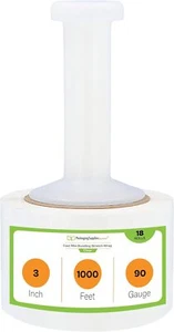 Mini Stretch Wrap Shrink Film, 18 Rolls, 3"x1000', 90 Gauge, with Plastic Handle - Picture 1 of 8