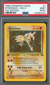 Pokemon 1st Edition Fossil Hitmonlee CIGAR STAIN ERROR Holo 7/62 PSA 9 MINT (PD) - Picture 1 of 1