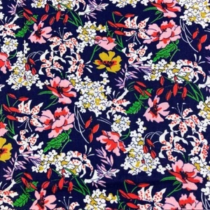Stargazer Lilies & flowers on Navy 100% cotton fabric 1.5 yards to quilt or sew - Picture 1 of 4