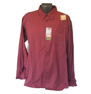 NWT Lee Mens 2XL Maroon Checks Trim Fit Button Up Long Sleeve Shirt 100% Cotton - Picture 1 of 6