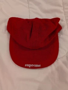 Supreme Terry Cloth Visor Logo 6-Panel Cap Hat Black Red S/S 18 One Size Buckle - Picture 1 of 5
