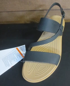 Crocs Tulum Strappy Sandal - Women's - BLACK/TAN - US 9 OR 10 - Picture 1 of 5