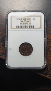 1915 Mexico 2 Centavos KM420 older holder NGC MS65 BN Zapata Issue          2742 - Picture 1 of 4