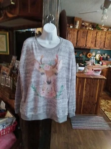 Ladies Plus Size Deer Print Sweatshirt-New - Picture 1 of 3