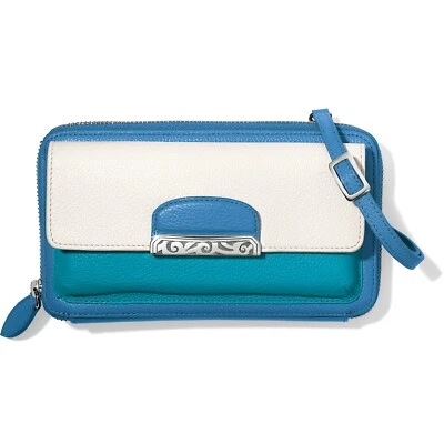 NUEVO CON ETIQUETAS Brighton CACHET Cuero Organizador Cartera Bandolera Azul Blanco Precio de venta sugerido por el fabricante $245 Foto 1 de 4