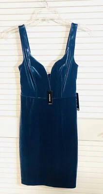 Express Size 00 Blue Velvet Sleeveless Dress Stretch Sweetheart Neck Women New - Image 1 of 4