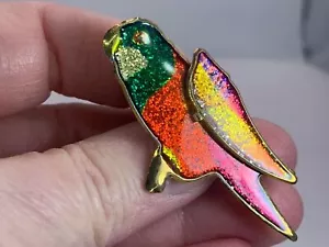 Bird Parrot Layered Colorful Glitter Enamel Vintage Gold Brooch Pin M-2456 - Picture 1 of 4