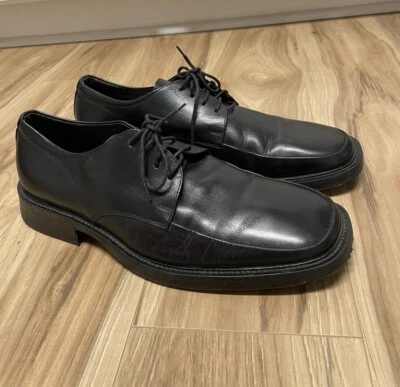 Bachrach 06315 Square Toe Dress Shoes Mens Black Leather Size 12 Made In Italy - Image 1 of 4