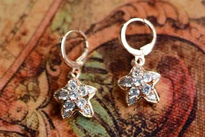 18K Gold Starfish Zircon AAA Designer Dangle Brass Earrings - Picture 1 of 10