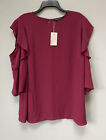 Capsule 22 Ruffled Short Sleeve Cold Shoulder Round Neck Blouse Mulberry Purple 