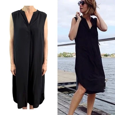 Vestido camisa carcela de seda preta Sportscraft Signature tamanho 14 L (10 EUA) novo com etiquetas - Imagem 1 de 4