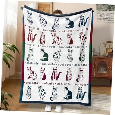 Manta para tiro de gato - Lindo patrón de animal, lana de franela suave, gatos geniales de 50" x 60" Foto 1 de 4