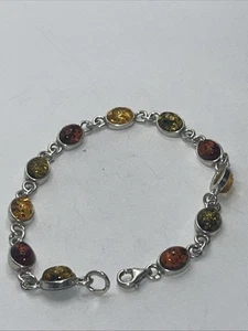 Link Bracelet Sterling Silver Genuine Amber 7”, 925 - Picture 1 of 7
