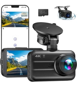 Dash Cam Anteriore e Posteriore, Dash Cam 4K 2K Ultra HD Inclusa 64GB Scheda SD Integrata - Foto 1 di 7