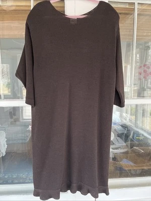 Helen Hsu N.Y. Dark Brown Wool And Rayon Straight Dress With Bottom Ruffle 2X - Image 1 of 4
