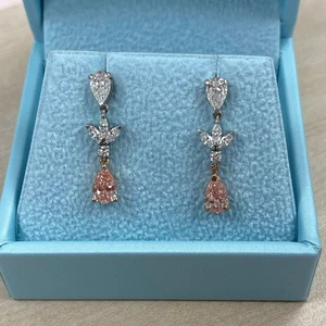 2.00 TCW Pear Lab Grown Diamond Bridal Dangle Earrings 14k White Rose Gold - Picture 1 of 18