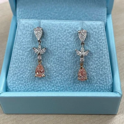 2.00 TCW Pear Lab Grown Diamond Bridal Dangle Earrings 14k White Rose Gold - Image 1 of 4