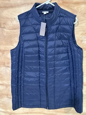 NWT J. Jill Down Women Quilted Puffer Vest blue Zip Up Pockets Full Zip XL $159 - Image 1 of 4