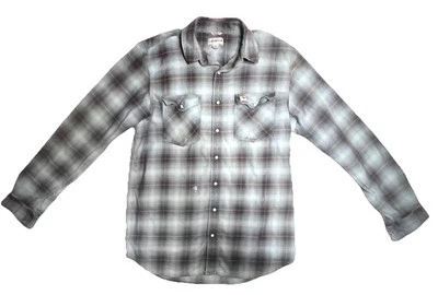 Carhartt Thick Flannel Shirt Mens L/Tall Blue Grey Plaid Pearl Button*Distressed - Image 1 of 4