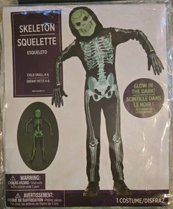 Skeleton Glow In The Dark Costume, Child Small 4-6, 4 Piece Set NEW - Picture 1 of 2