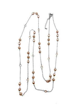 Collar largo de plata con cristales de perlas de imitación rosa/melocotón brillante de Lia Sophia Foto 1 de 4