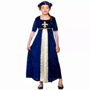 Child TUDOR PRINCESS BLUE Fancy Dress Costume Girls Medieval Regal Kids Age 3-13 - Picture 1 of 5