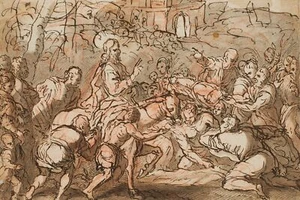 Entrata di Cristo a Gerusalemme, Penna Classicismo Biblico Sconosciuto (XVIII secolo) - Foto 1 di 7