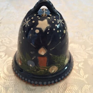 Campana de cerámica Handerbeit Topferei Muller vela de Navidad azul pintura a mano vintage - Imagen 1 de 9