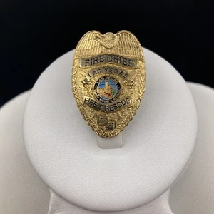 Vintage Las Vegas Fire and Rescue Enamel Pin "Fire Chief" Gold Tone 1 1/4" - Picture 1 of 5