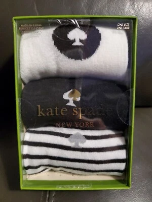 ♤[Kate Spade] Paquete de 3 calcetines para mujer caja de regalo lunares rayas lisas nuevos Foto 1 de 2