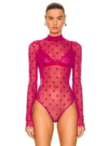 Givenchy 4G JACQUARD BODYSUIT Long Sleeve Fuchsia PINK S/M + Matching 4G Bra Med - Picture 1 of 23
