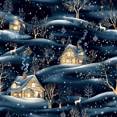 FOREVER CRAFTING UK Gemütliche Weihnachtshütten! Patchworkstoff Fat & Long Quarters Meterware: 100% Baumwolle