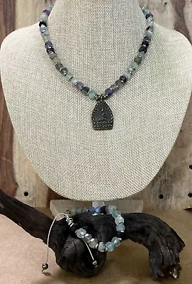 Ожерелье из флюорита с амулетом Будды и соответствующим регулируемым браслетом - Изображение 1 из 4