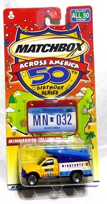 MK Matchbox - 2001 Across America - #32 Ford Fire Trk/Raft - Yellow - Minnesota - Image 1 of 3