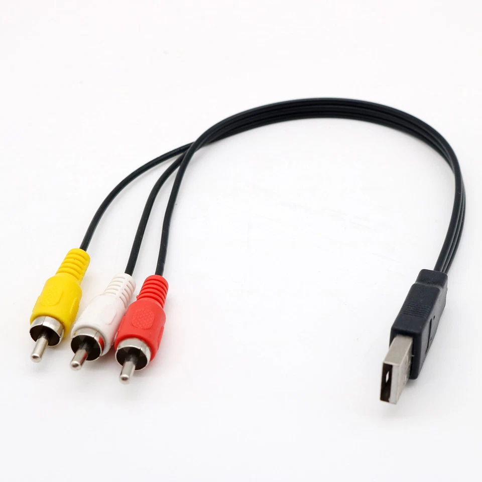 25cm 3 RCA Male to USB A Male Video Cable Television Audio AV Composite Adapter - Image 1 of 4