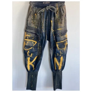 kingz jeans schwarz bemalt Denim Hose bestickt Freizeit cool Street Wear Gr. S - Bild 1 von 14