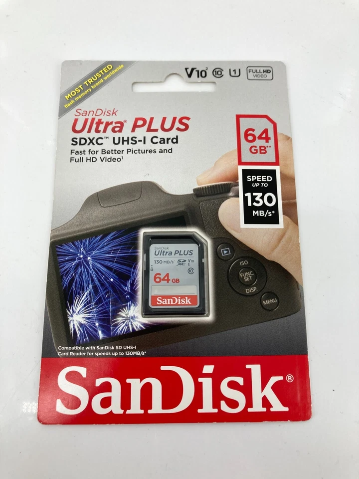 (3) SanDisk - Ultra PLUS 64GB SDXC UHS-I Memory Card - Image 1 of 3