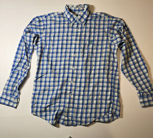 Brooks Brothers Fleece Boys Cotton Button Front  Blue Plaid Shirt LARGE