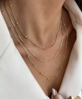 Collar de cadena de hueso de serpiente enchapado en oro de 18 quilates joyería de lujo Foto 1 de 4