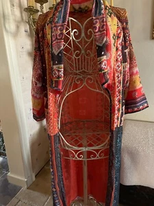 Weiche Umrandung einzigartiger ethnischer Maxi Staubtuch/Kimono Überwurf Topper Gr. S neu ohne Etikett - Bild 1 von 5