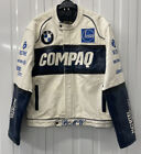 Vintage BMW Compaq Motorbike Jacket White Blue Nascar Racing Genuine Leather XL