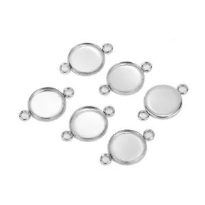 50pcs Cabochon Cameo Base Tray Bezel Blank Pendant Setting Connectors 8/10/12mm - Picture 1 of 4