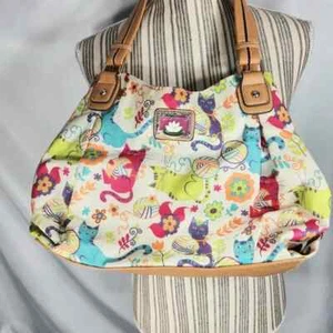 Lily Bloom Multicolored Cats with Yarn Fabric Shoulder Bag Purse Pocketbook - Picture 1 of 15
